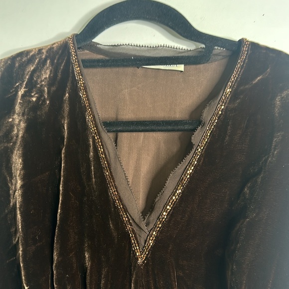 MARELLA brown velvet embellish  Regencycore burnout  baby doll top size 8 Fariy - Picture 7 of 11